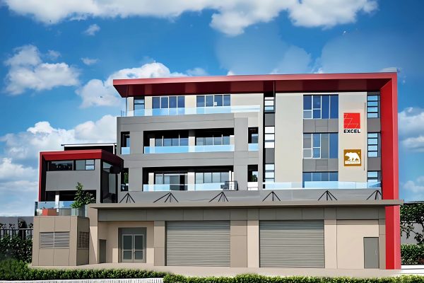 高雄三民區工業區，富甲八方D1鑫廣的現代化廠辦外觀3D渲染圖