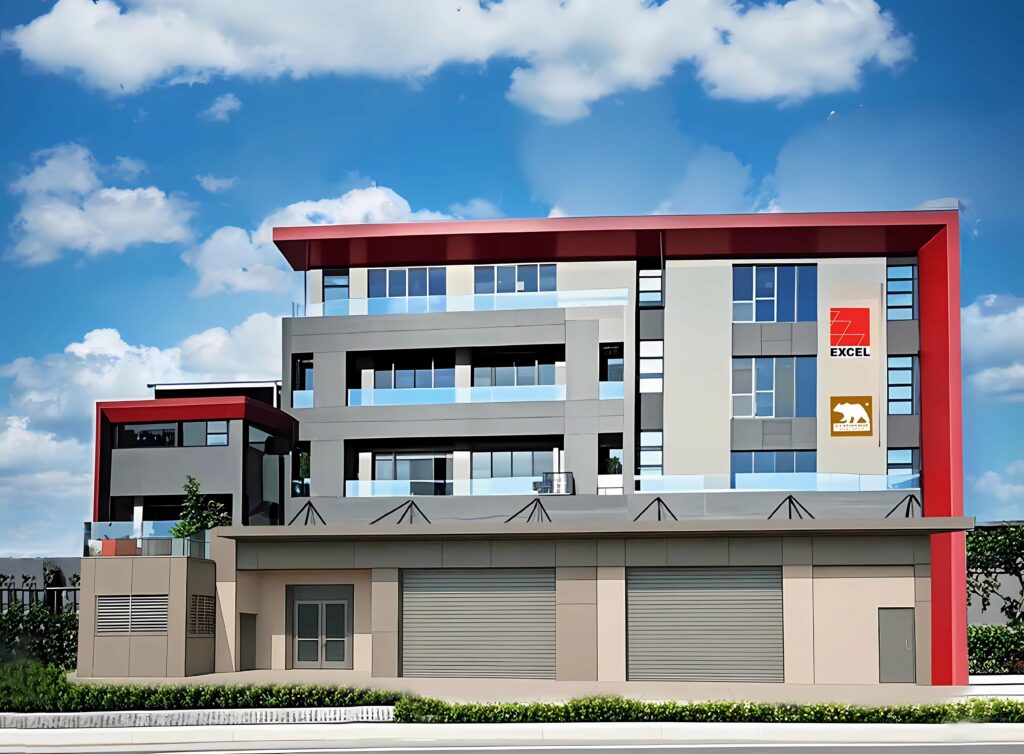 高雄三民區工業區，富甲八方D1鑫廣的現代化廠辦外觀3D渲染圖