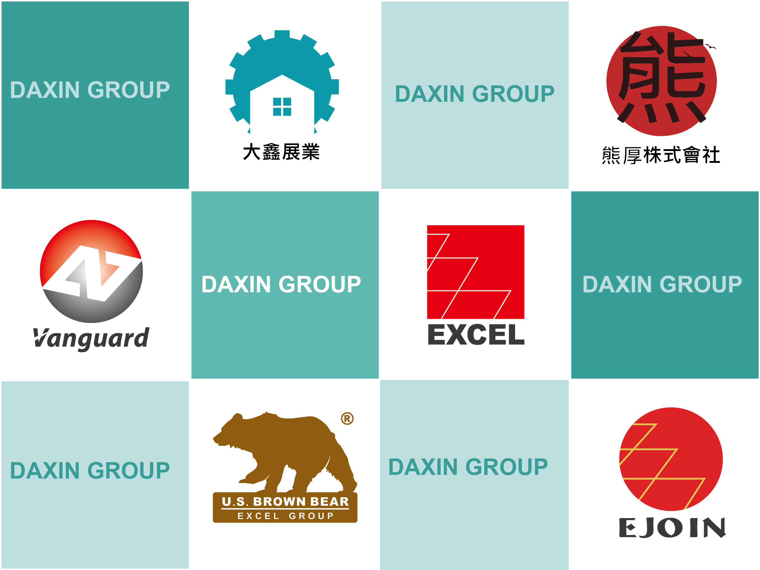 鑫廣工業有限公司集團旗下各子公司與相關事業體品牌牆圖